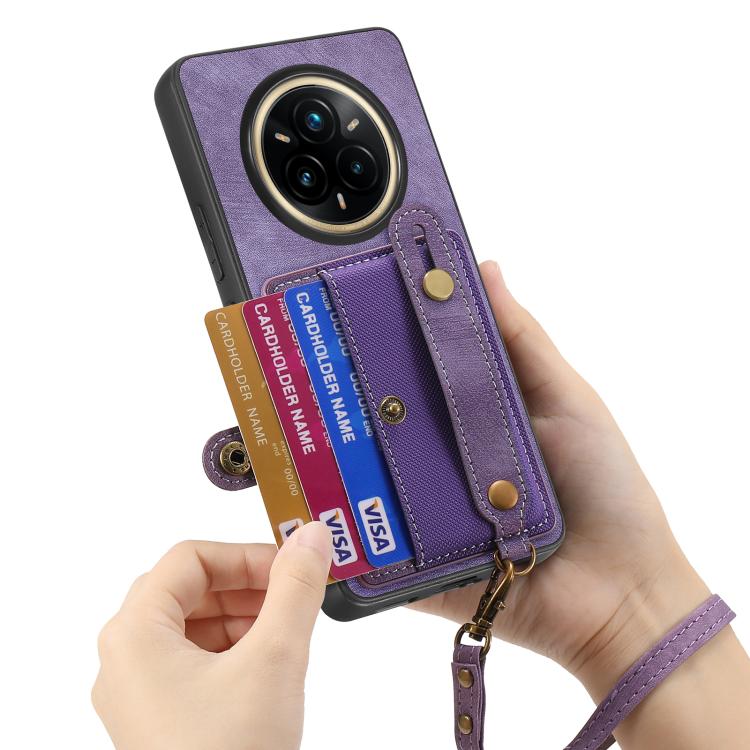 For Realme 14 Pro Retro Cross Wristband Wallet Leather Back Phone Case