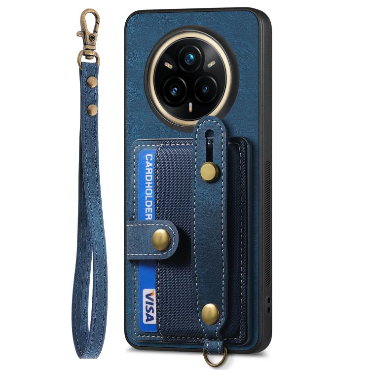 For Realme 14 Pro Retro Cross Wristband Wallet Leather Back Phone Case