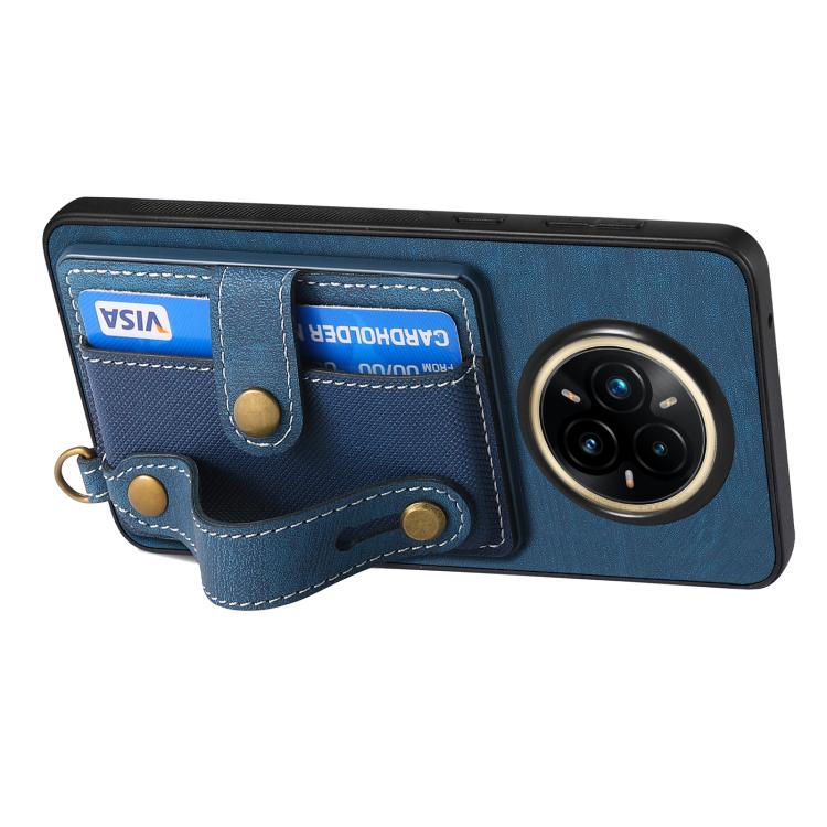 For Realme 14 Pro Retro Cross Wristband Wallet Leather Back Phone Case