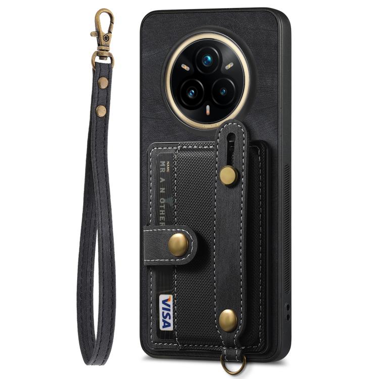 For Realme 14 Pro Retro Cross Wristband Wallet Leather Back Phone Case