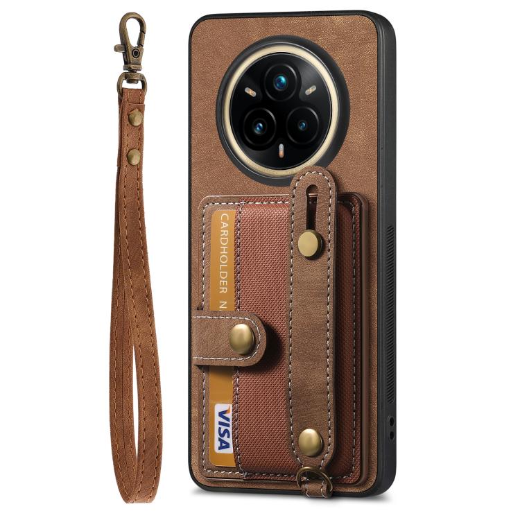 For Realme 14 Pro+ Retro Cross Wristband Wallet Leather Back Phone Case