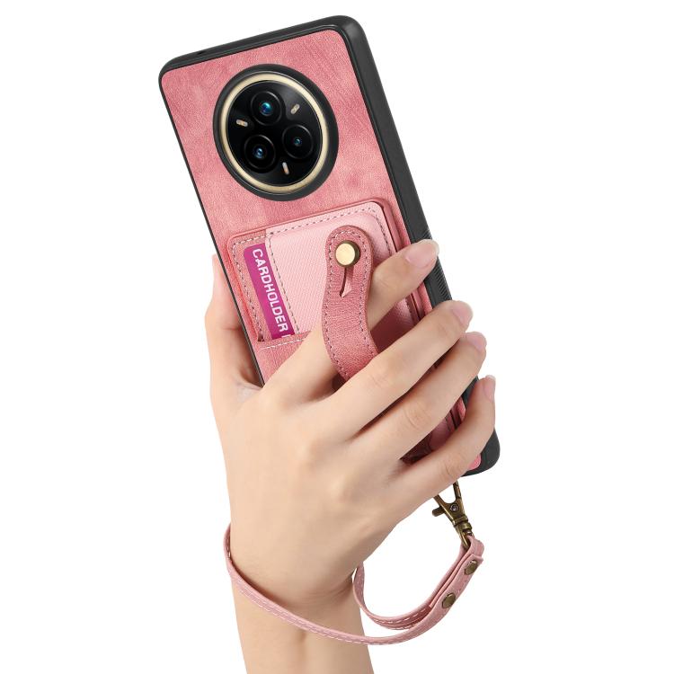 For Realme 14 Pro+ Retro Cross Wristband Wallet Leather Back Phone Case