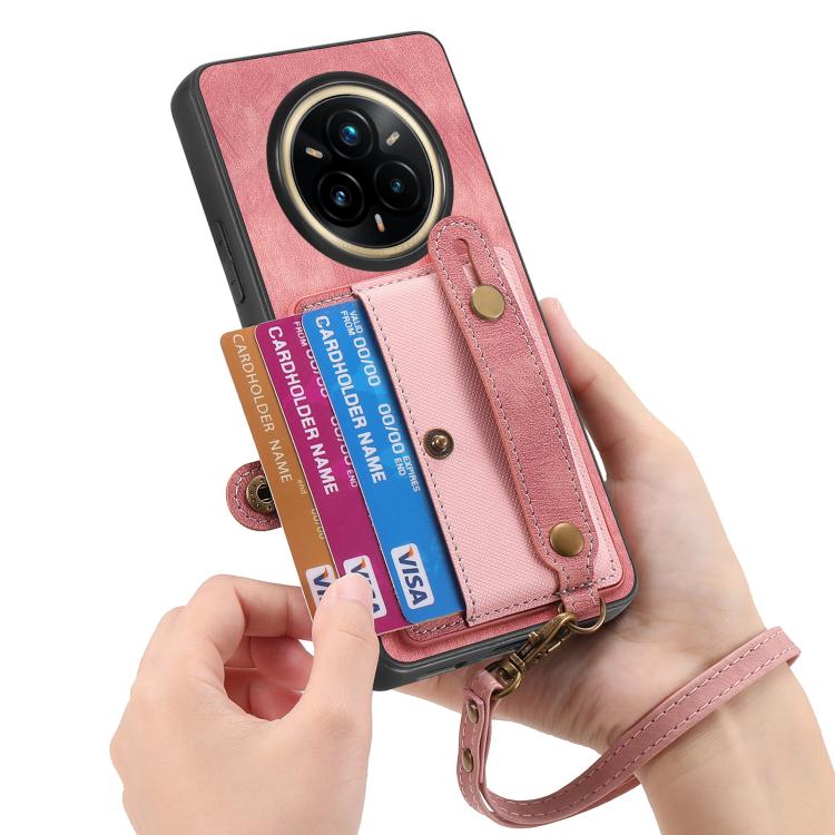 For Realme 14 Pro+ Retro Cross Wristband Wallet Leather Back Phone Case