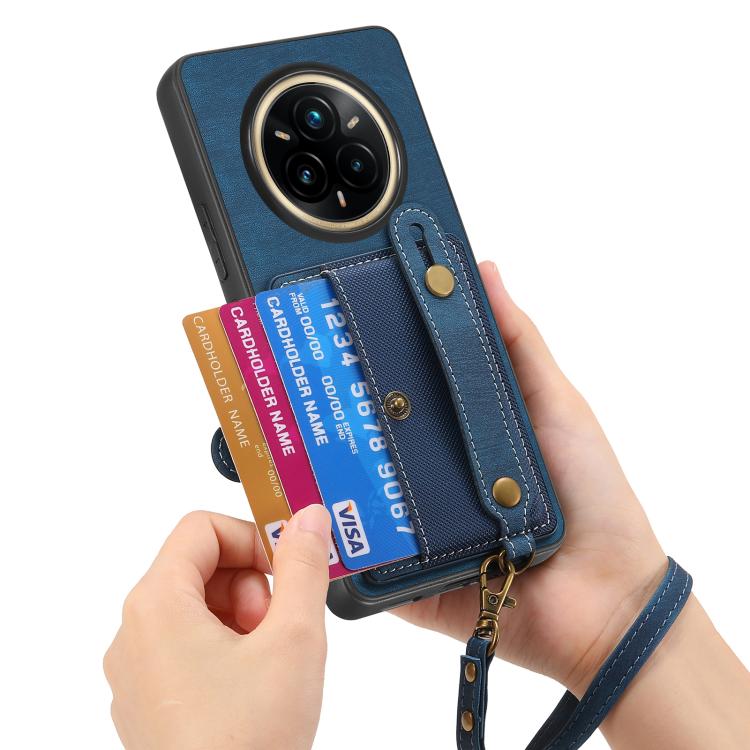 For Realme 14 Pro+ Retro Cross Wristband Wallet Leather Back Phone Case