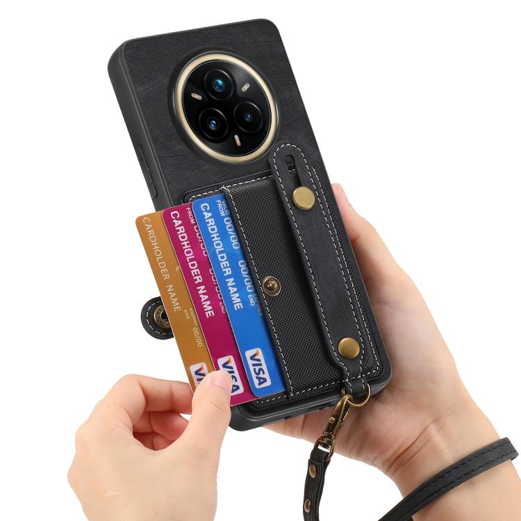 For Realme 14 Pro+ Retro Cross Wristband Wallet Leather Back Phone Case