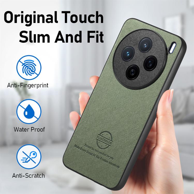 For vivo X200 Twill Fabric Leather Skin Back Phone Case