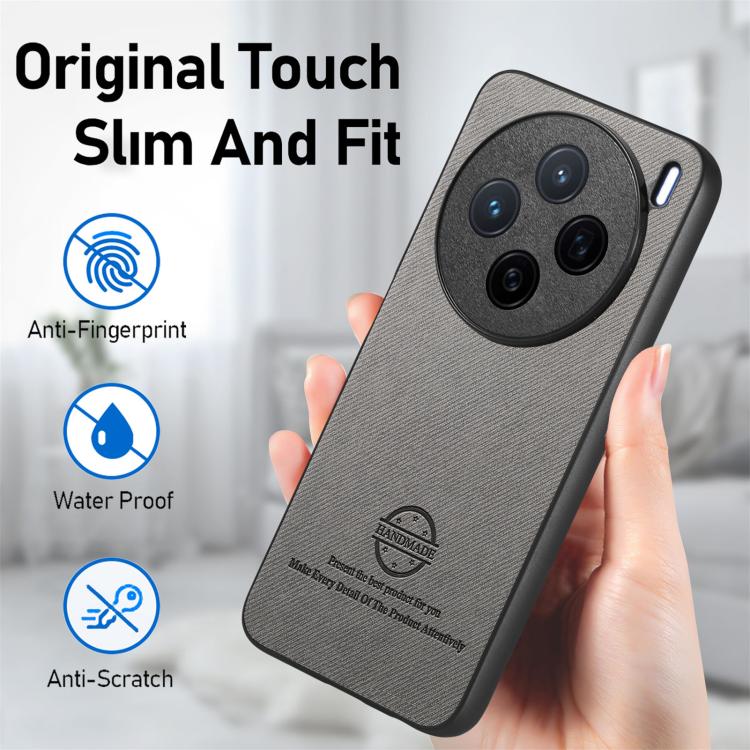 For vivo X200 Twill Fabric Leather Skin Back Phone Case