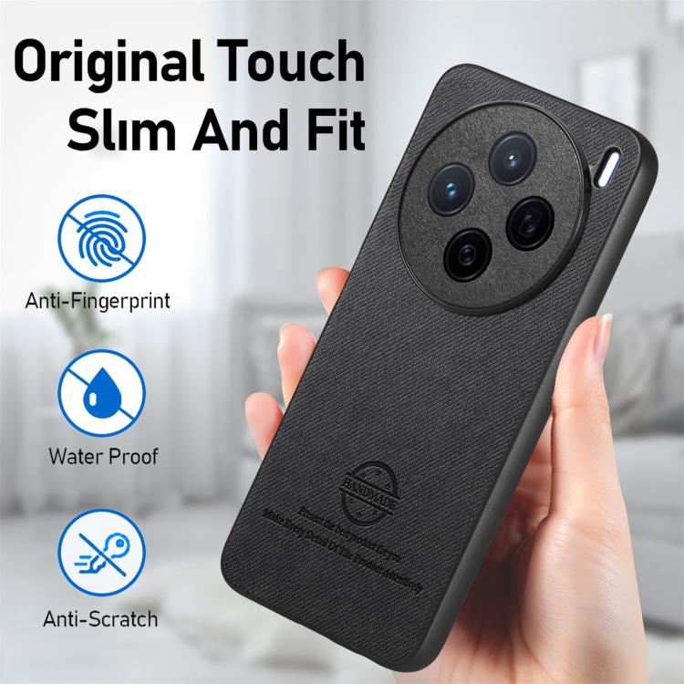 For vivo X200 Twill Fabric Leather Skin Back Phone Case
