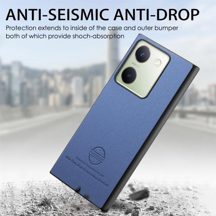 For vivo Y300+ Twill Fabric Leather Skin Back Phone Case