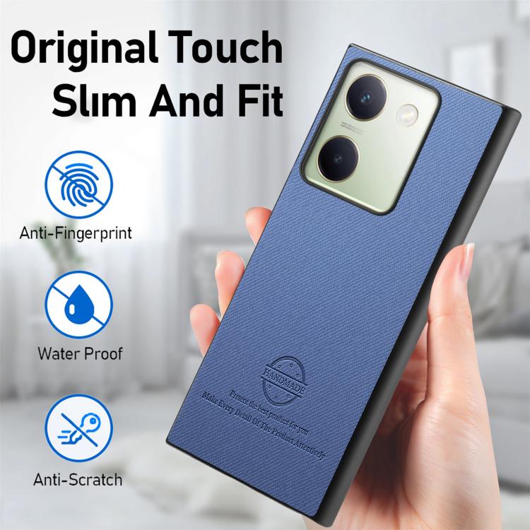 For vivo Y300+ Twill Fabric Leather Skin Back Phone Case