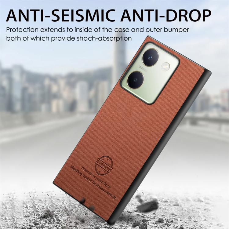 For vivo Y300+ Twill Fabric Leather Skin Back Phone Case