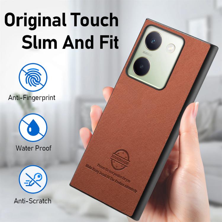 For vivo Y300+ Twill Fabric Leather Skin Back Phone Case