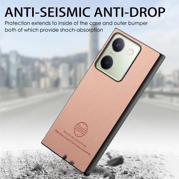 For vivo Y300+ Twill Fabric Leather Skin Back Phone Case