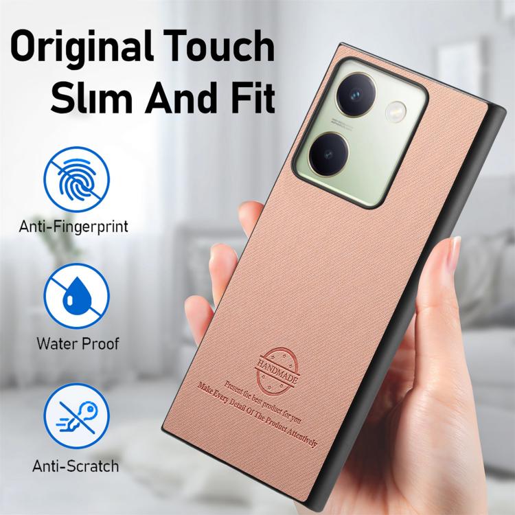 For vivo Y300+ Twill Fabric Leather Skin Back Phone Case