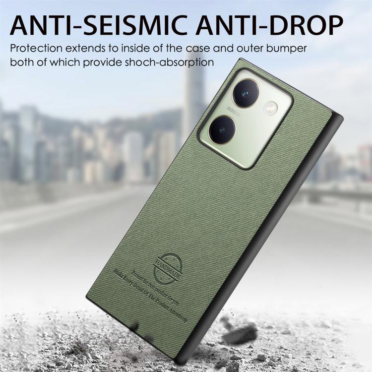 For vivo Y300+ Twill Fabric Leather Skin Back Phone Case
