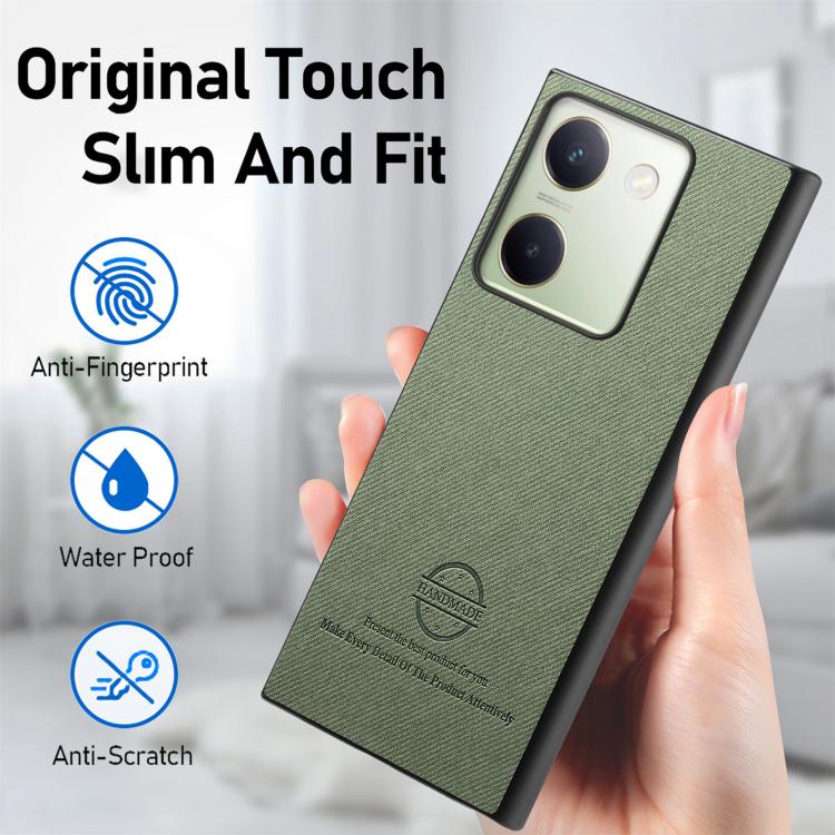 For vivo Y300+ Twill Fabric Leather Skin Back Phone Case