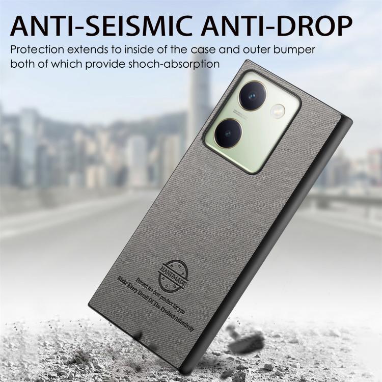 For vivo Y300+ Twill Fabric Leather Skin Back Phone Case