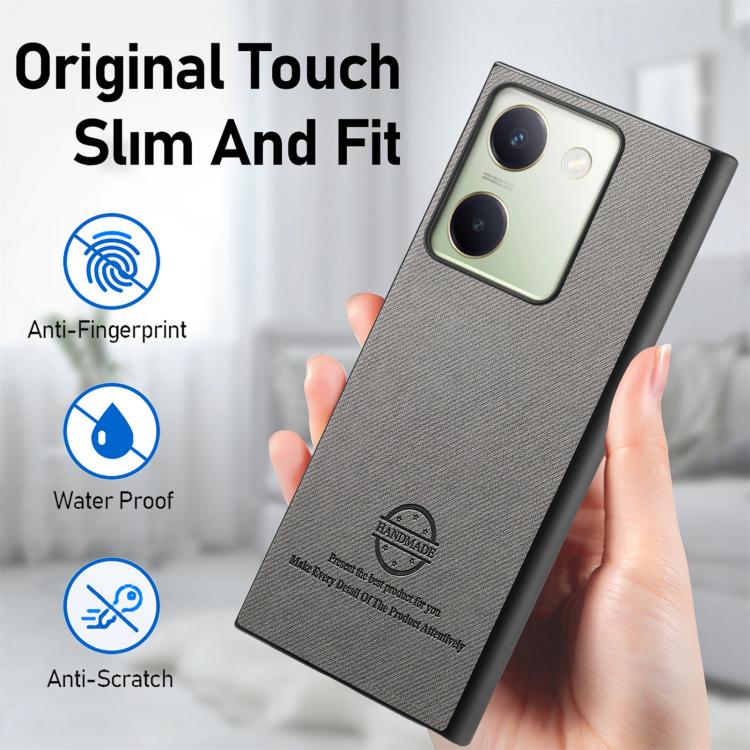 For vivo Y300+ Twill Fabric Leather Skin Back Phone Case