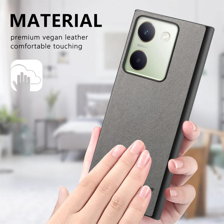 For vivo Y300+ Twill Fabric Leather Skin Back Phone Case