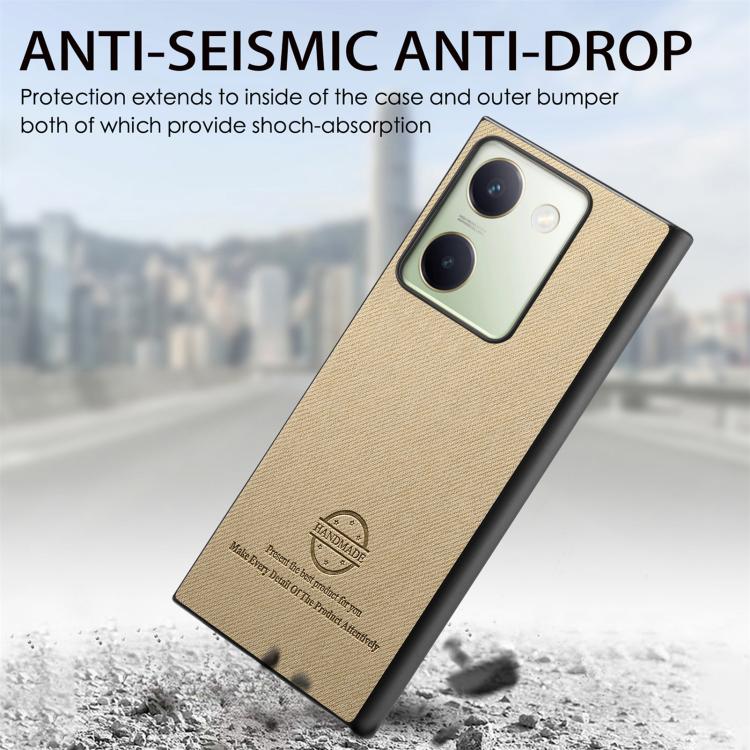 For vivo Y300+ Twill Fabric Leather Skin Back Phone Case