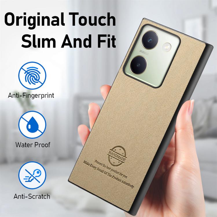 For vivo Y300+ Twill Fabric Leather Skin Back Phone Case