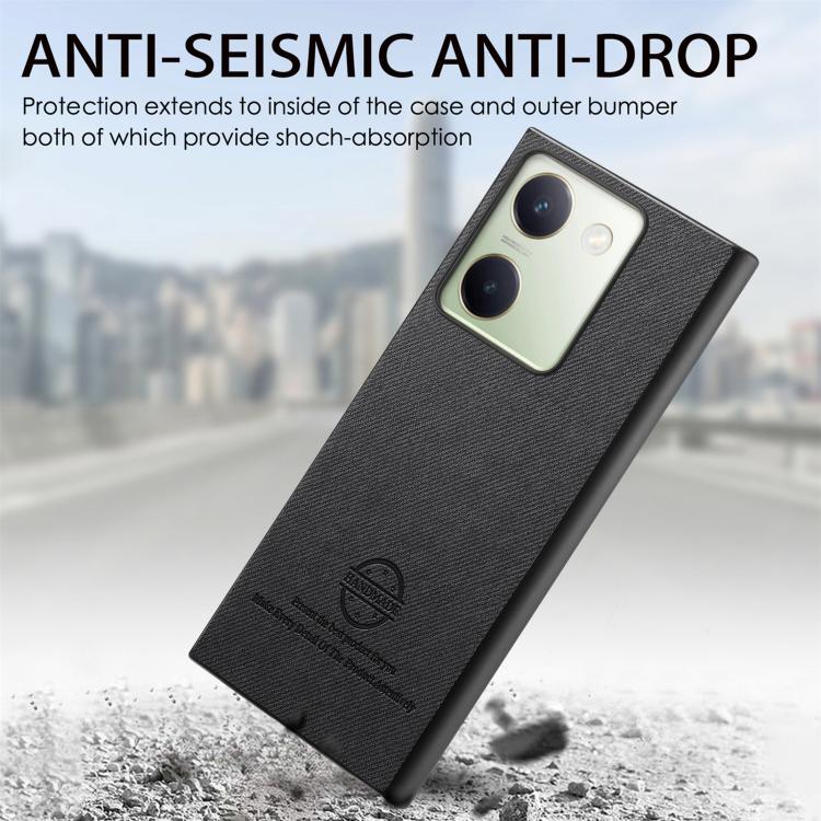 For vivo Y300+ Twill Fabric Leather Skin Back Phone Case