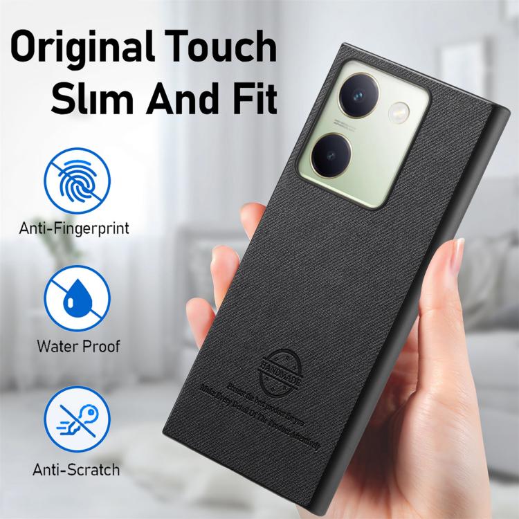 For vivo Y300+ Twill Fabric Leather Skin Back Phone Case