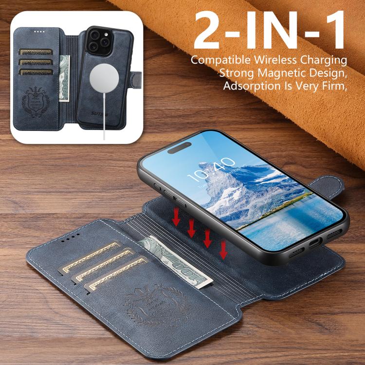 For iPhone 16 Plus Suteni Q05 2-in-1 Multi-function Detachable Wallet MagSafe Phone Case