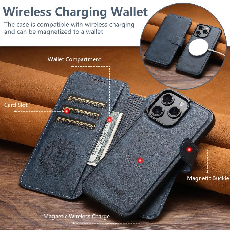 For iPhone 15 Suteni Q05 2-in-1 Multi-function Detachable Wallet MagSafe Phone Case
