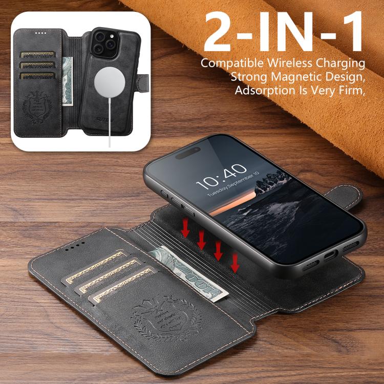 For iPhone 14 Suteni Q05 2-in-1 Multi-function Detachable Wallet MagSafe Phone Case