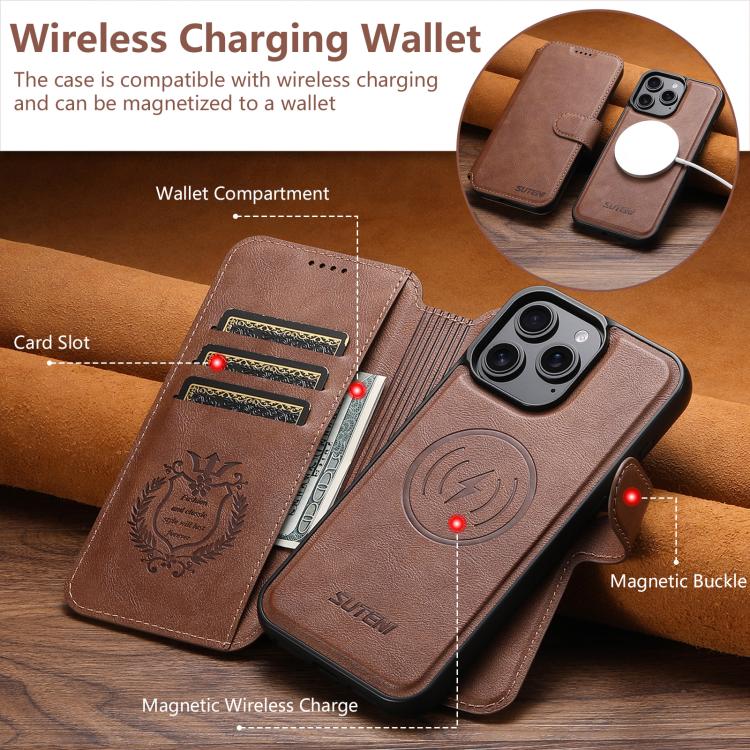 For iPhone 12 Pro Max Suteni Q05 2-in-1 Multi-function Detachable Wallet MagSafe Phone Case