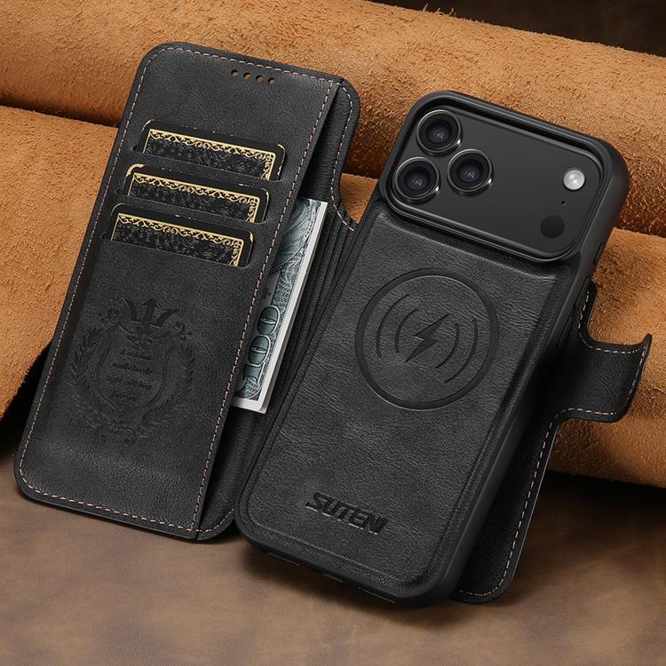 For iPhone 17 Pro Suteni Q05 2-in-1 Multi-function Detachable Wallet MagSafe Phone Case