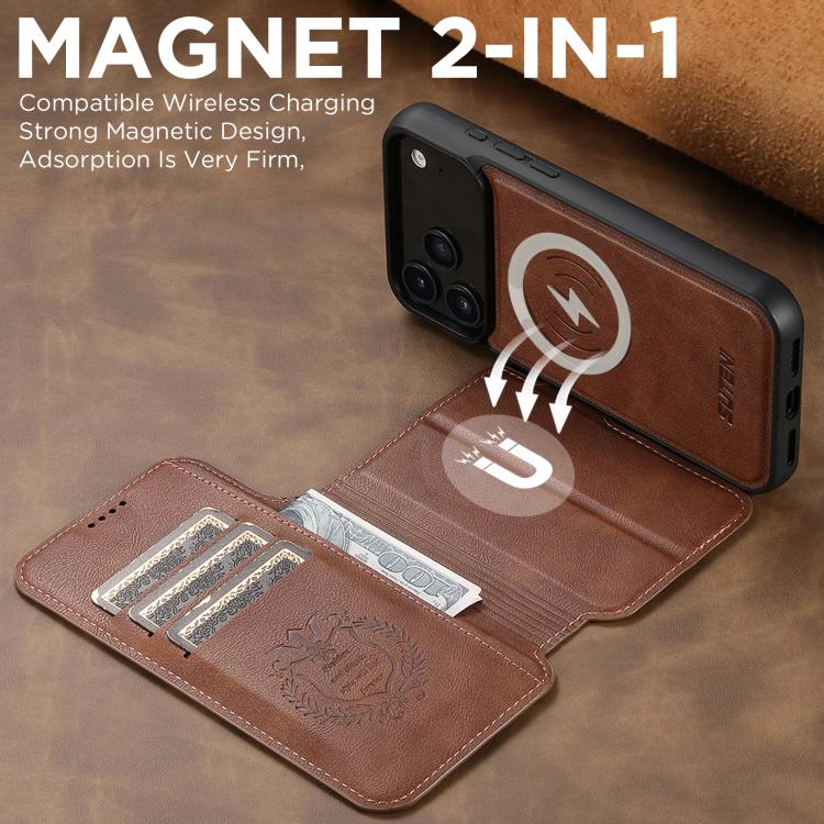 For iPhone 17 Pro Suteni Q05 2-in-1 Multi-function Detachable Wallet MagSafe Phone Case