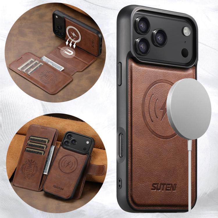 For iPhone 17 Pro Suteni Q05 2-in-1 Multi-function Detachable Wallet MagSafe Phone Case