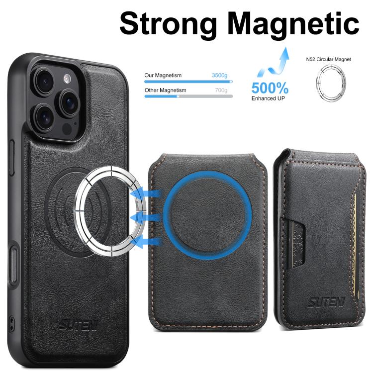 For iPhone 13 Suteni M3 Card Bag MagSafe Cowhide Texture Leather Phone Case