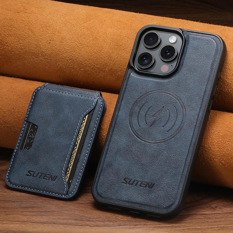 For iPhone 13 Suteni M3 Card Bag MagSafe Cowhide Texture Leather Phone Case