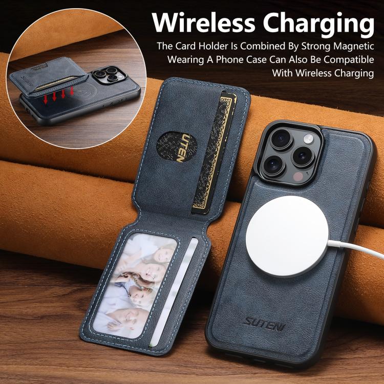 For iPhone 12 Pro Max Suteni M3 Card Bag MagSafe Cowhide Texture Leather Phone Case