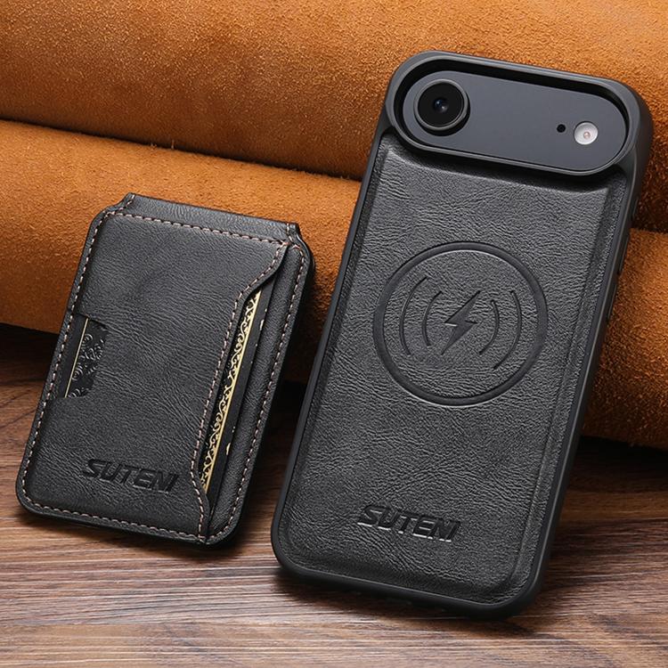 For iPhone Air Suteni M3 Card Bag MagSafe Cowhide Texture Leather Phone Case