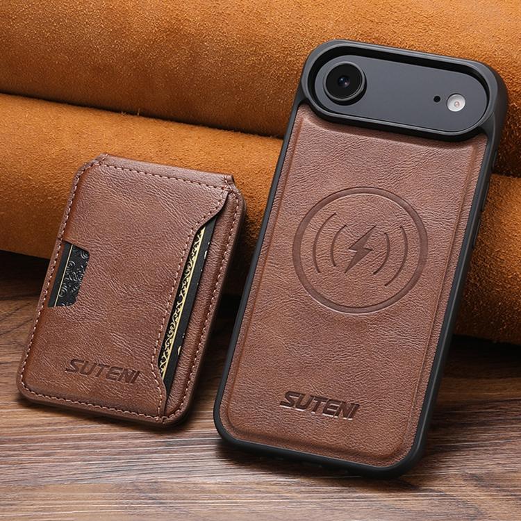 For iPhone Air Suteni M3 Card Bag MagSafe Cowhide Texture Leather Phone Case