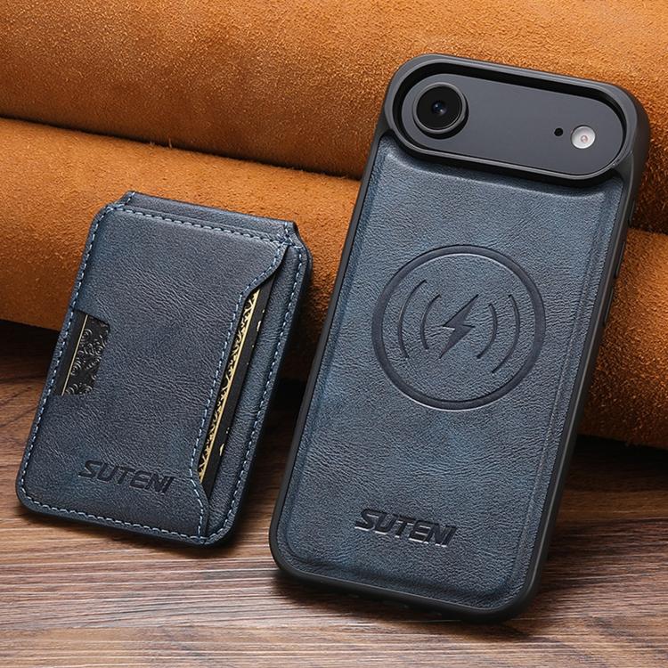 For iPhone Air Suteni M3 Card Bag MagSafe Cowhide Texture Leather Phone Case