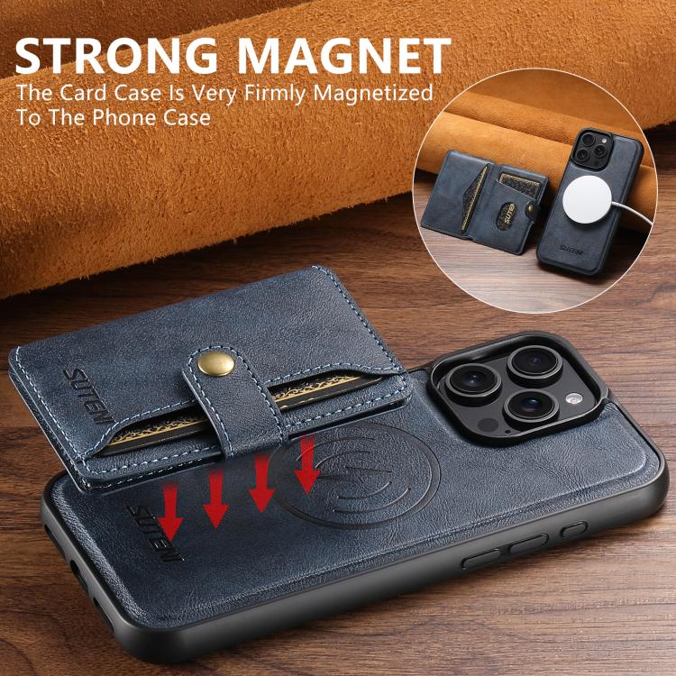 For iPhone 16 Plus Suteni M4 Magnetic Card Bag MagSafe Leather Phone Case