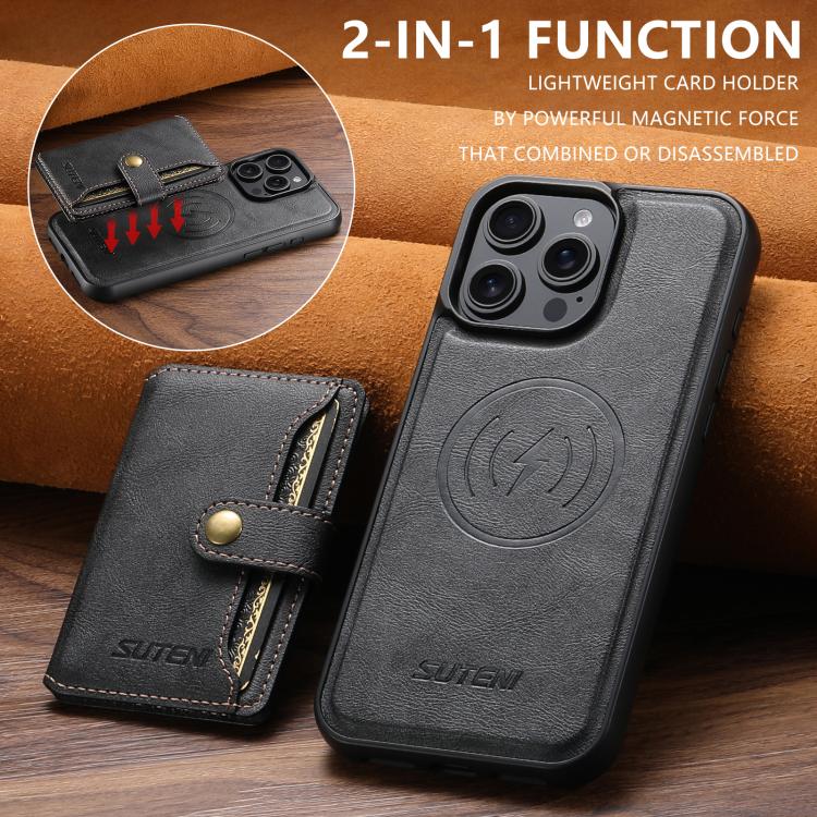 For iPhone 14 Pro Max Suteni M4 Magnetic Card Bag MagSafe Leather Phone Case