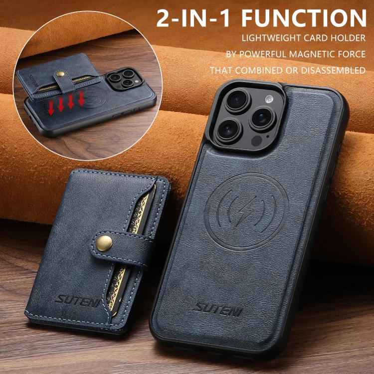 For iPhone 13 Pro Max Suteni M4 Magnetic Card Bag MagSafe Leather Phone Case