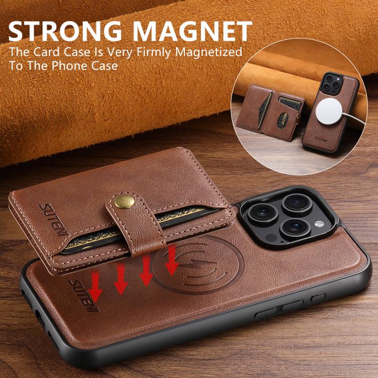 For iPhone 13 Suteni M4 Magnetic Card Bag MagSafe Leather Phone Case
