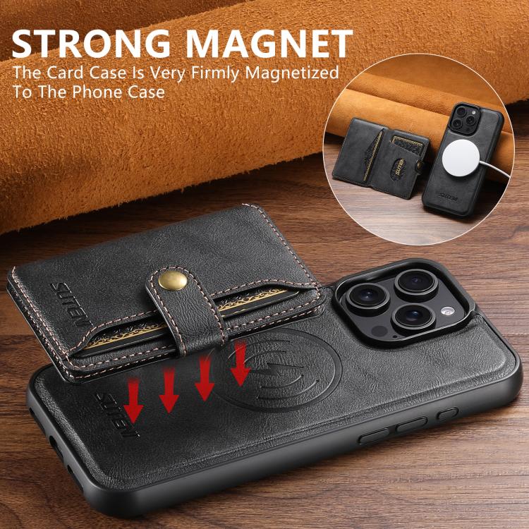 For iPhone 12 Suteni M4 Magnetic Card Bag MagSafe Leather Phone Case