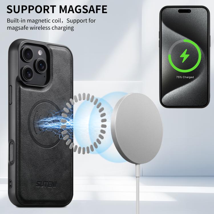 For iPhone 17 Pro Max Suteni M4 Magnetic Card Bag MagSafe Leather Phone Case
