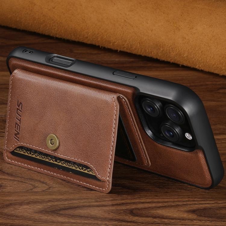 For iPhone 17 Pro Suteni M4 Magnetic Card Bag MagSafe Leather Phone Case