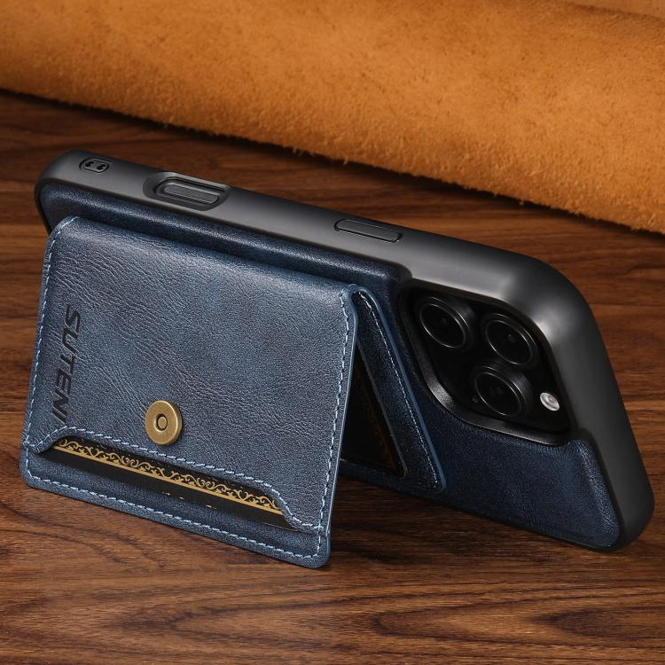 For iPhone 17 Pro Suteni M4 Magnetic Card Bag MagSafe Leather Phone Case