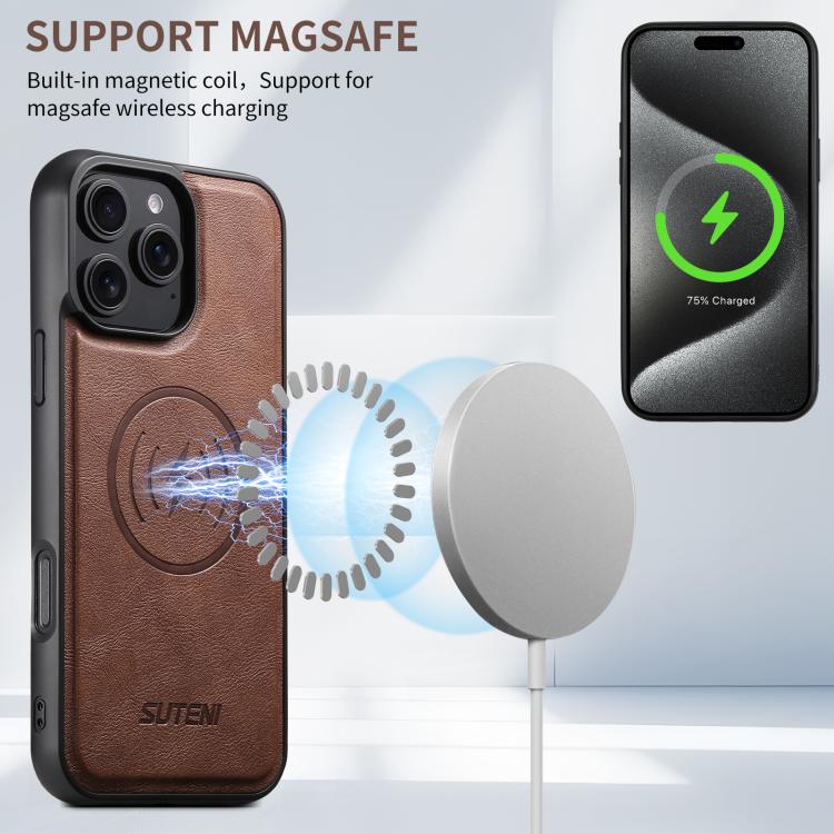 For iPhone 17 Suteni M4 Magnetic Card Bag MagSafe Leather Phone Case