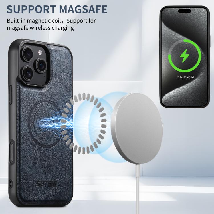 For iPhone Air Suteni M4 Magnetic Card Bag MagSafe Leather Phone Case